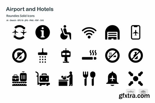 Airport and Hotels Roundies Solid Glyph Icons