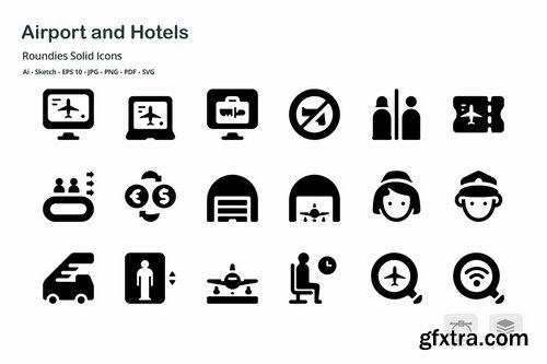 Airport and Hotels Roundies Solid Glyph Icons