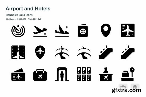 Airport and Hotels Roundies Solid Glyph Icons