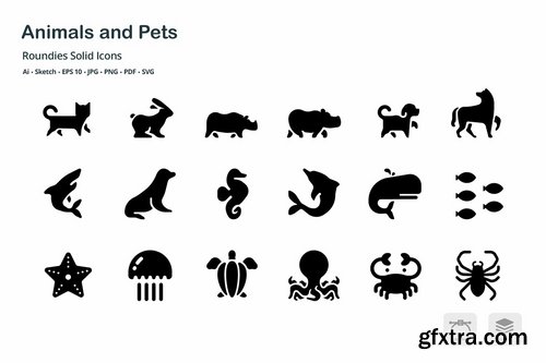 Animals and Pets Roundies Solid Glyph Icons