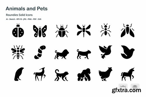 Animals and Pets Roundies Solid Glyph Icons