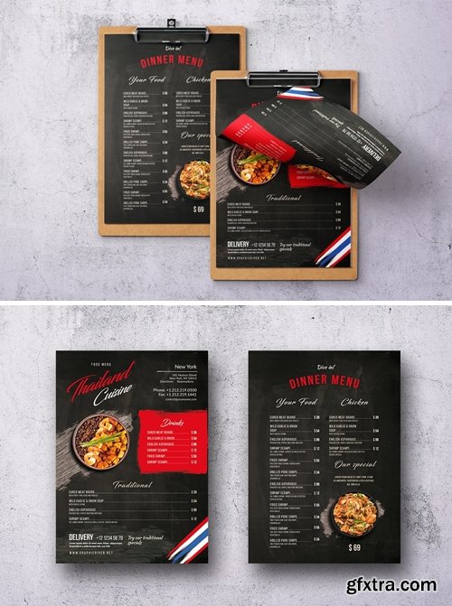 Thai Cuisine A4 & US Letter Single Page Menu