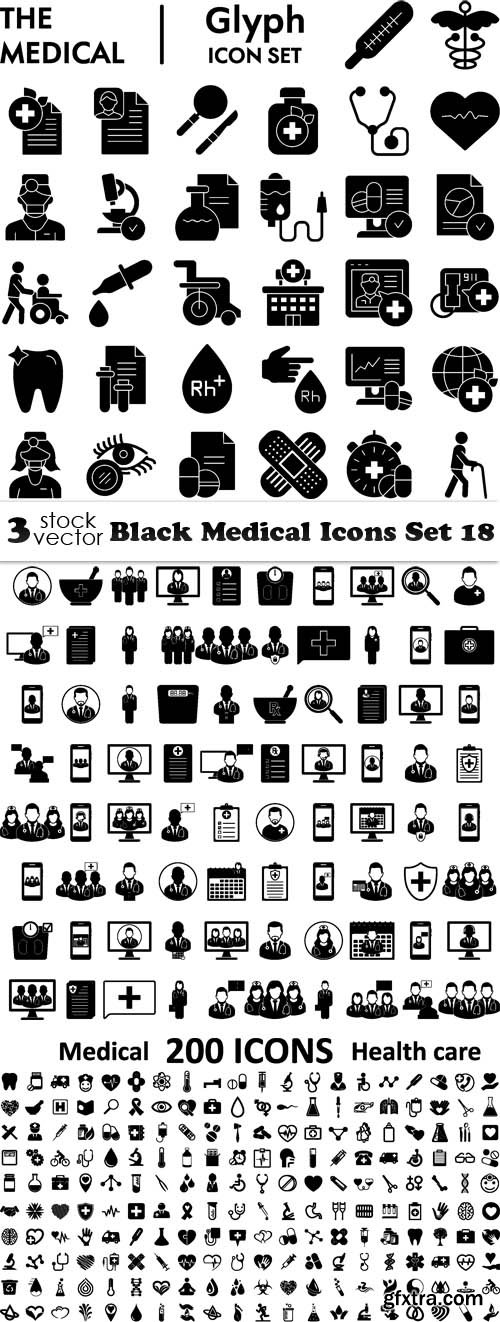 Vectors - Black Medical Icons Set 18