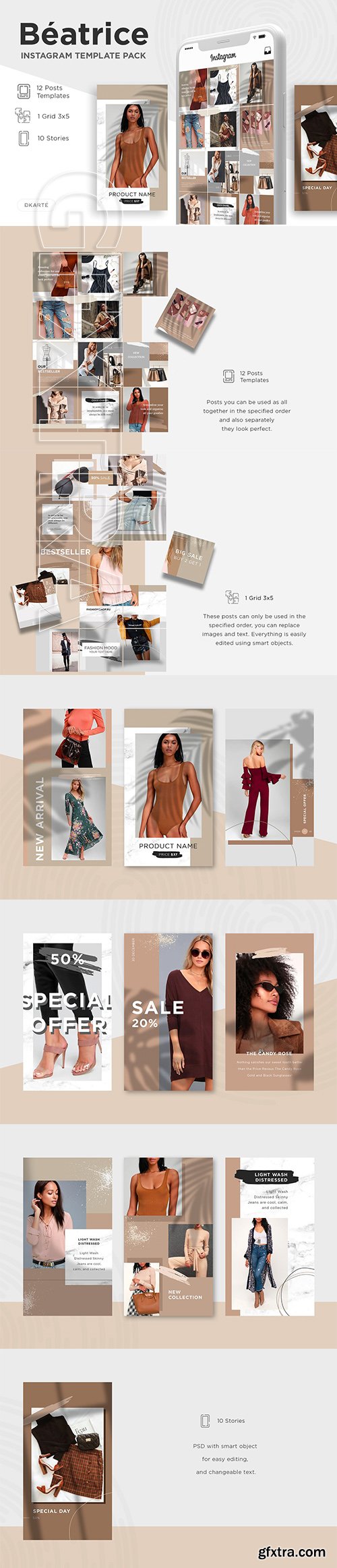 CreativeMarket - Beatrice Instagram Template Pack 3764673