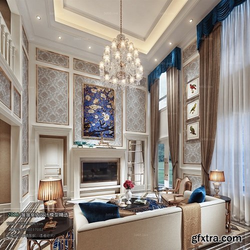 American Style Living Room Interior Scene 09