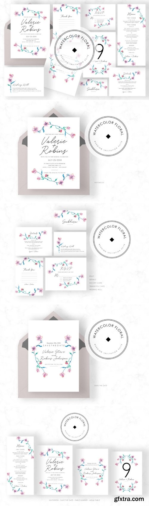 Watercolor Floral Invitation Suite