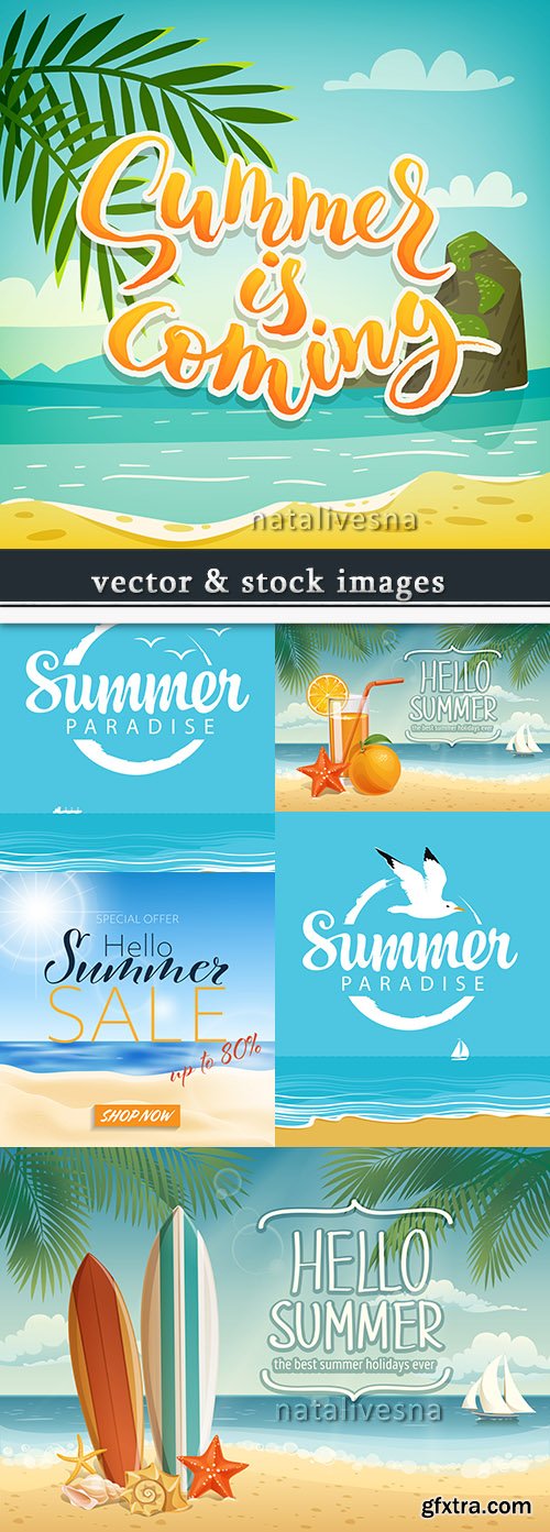 Summer tropical beach design of illustration