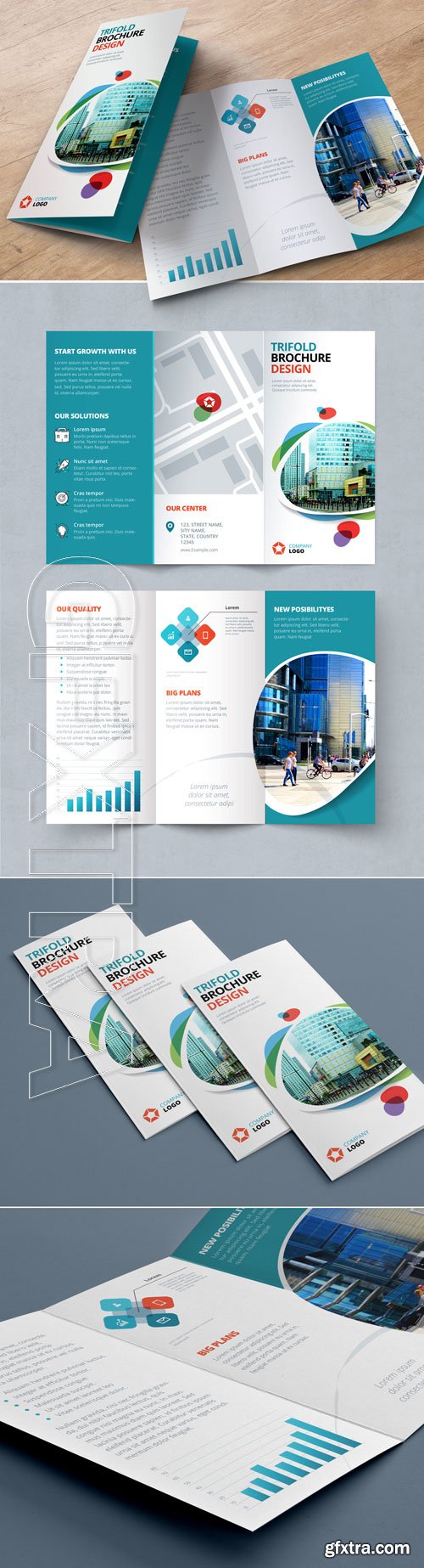 Blue Trifold Brochure Layout with Abstract Spots