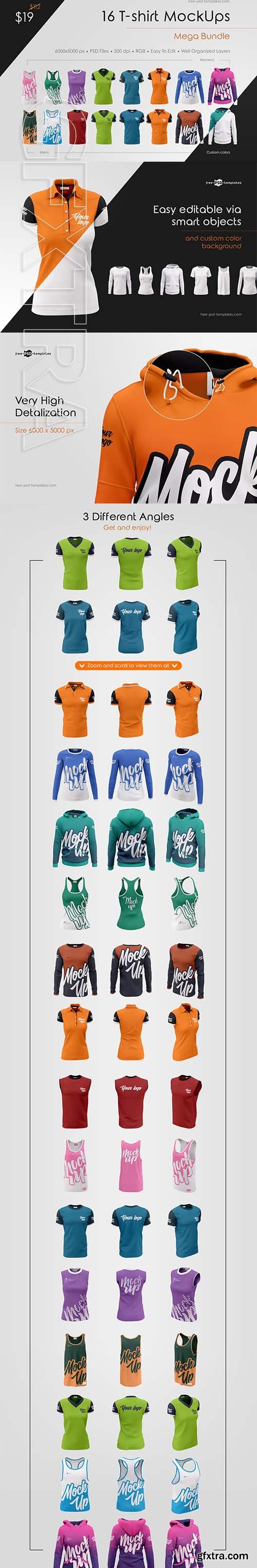 CreativeMarket - 16 T-shirt MockUps Mega Bundle 3774345