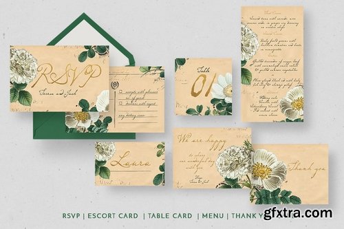 Vintage Floral Postcard Invitation Package