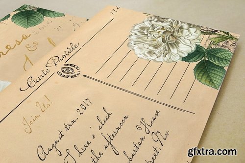 Vintage Floral Postcard Invitation Package