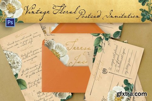 Vintage Floral Postcard Invitation Package