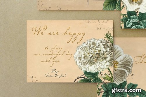 Vintage Floral Postcard Invitation Package