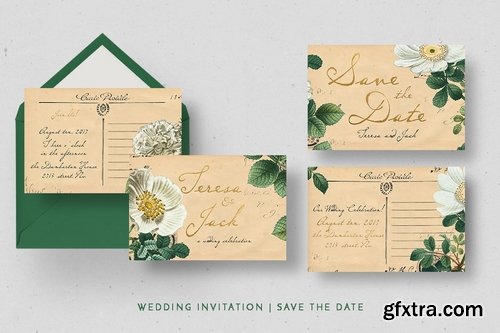 Vintage Floral Postcard Invitation Package