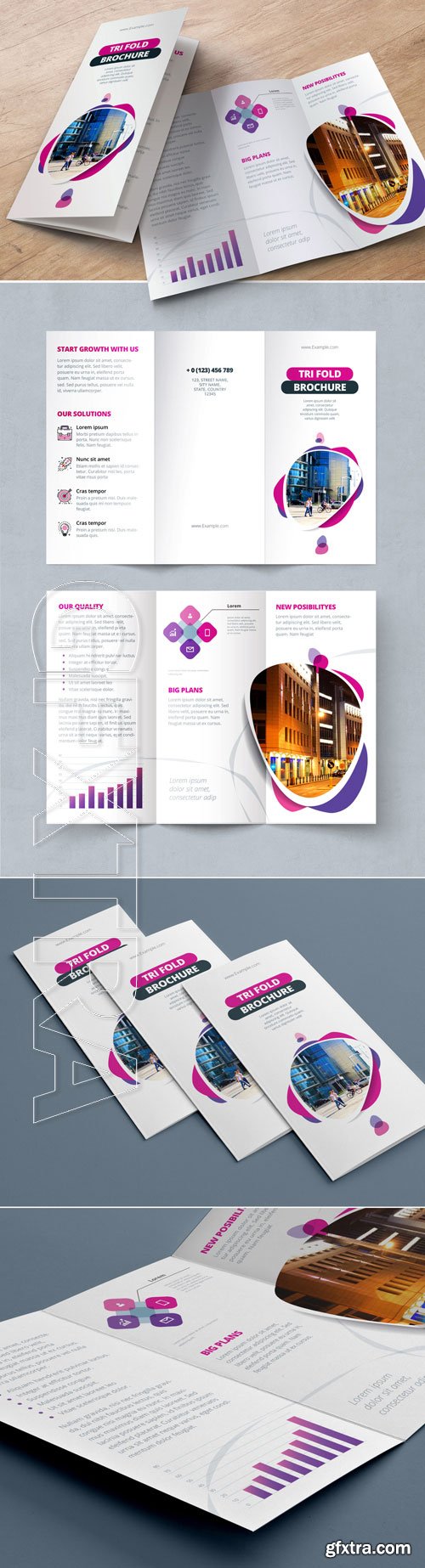 Pink and Purple Trifold Brochure Layout with Abstract Spots 212820461