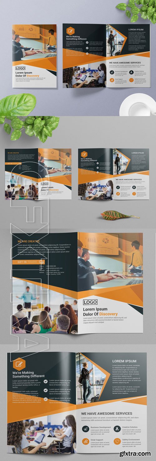 Bifold Brochure Layout with Orange and Dark Gray Accents 266786792