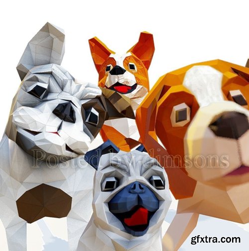 Cgtrader - Dog pack Low-poly 3D model