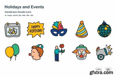 Holidays and Events Handdrawn Doodle Icons