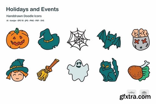 Holidays and Events Handdrawn Doodle Icons