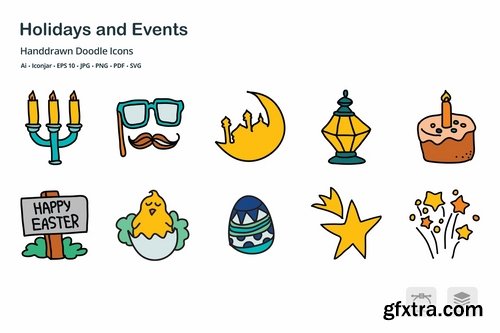 Holidays and Events Handdrawn Doodle Icons