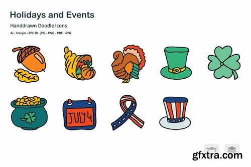 Holidays and Events Handdrawn Doodle Icons