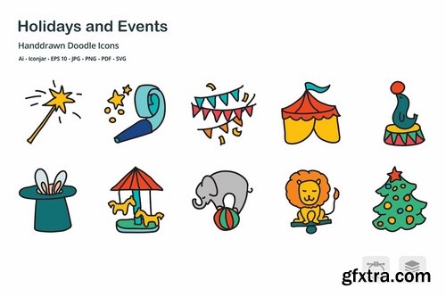 Holidays and Events Handdrawn Doodle Icons