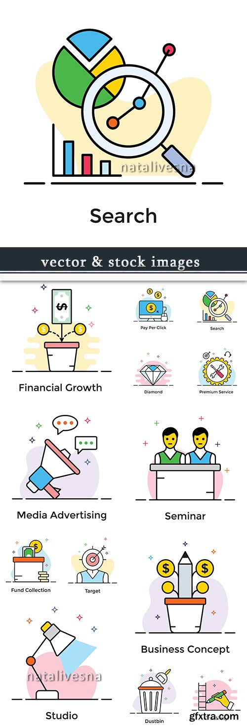 Linear icons Internet technology and social network