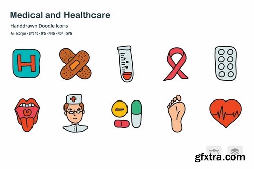 Medical and Healthcare Hand drawn Doodle Icons