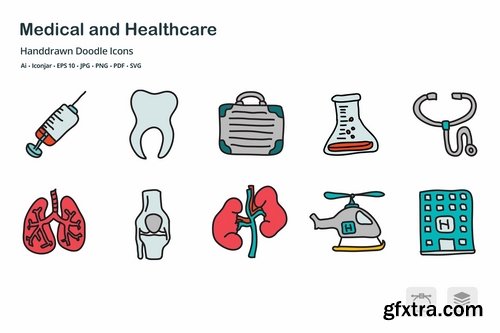 Medical and Healthcare Hand drawn Doodle Icons