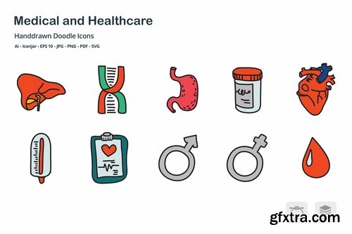 Medical and Healthcare Hand drawn Doodle Icons