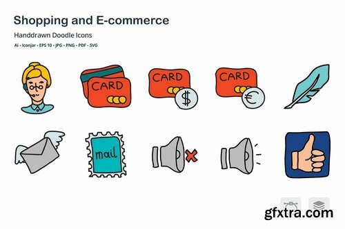 Shopping and E-commerce Hand Drawn Doodle Icons