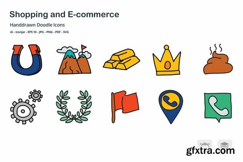 Shopping and E-commerce Hand Drawn Doodle Icons