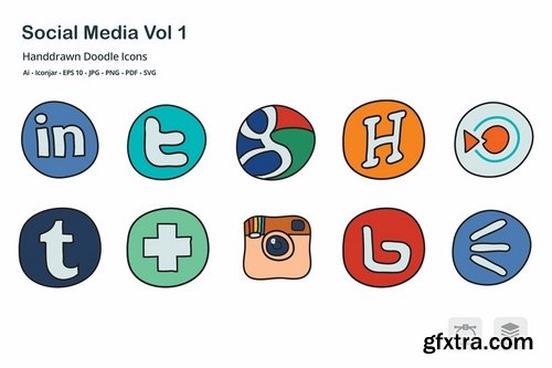 Social Media Vol 1 Hand Drawn Doodle icons