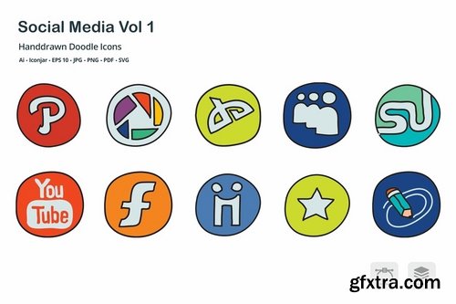 Social Media Vol 1 Hand Drawn Doodle icons