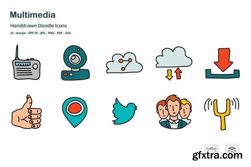 Multimedia Hand Drawn Doodle Icons