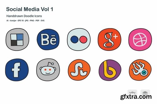 Social Media Vol 1 Hand Drawn Doodle icons