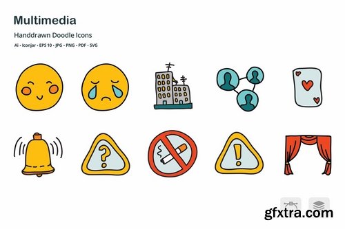 Multimedia Hand Drawn Doodle Icons