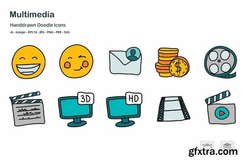 Multimedia Hand Drawn Doodle Icons