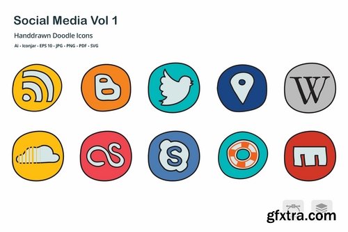 Social Media Vol 1 Hand Drawn Doodle icons