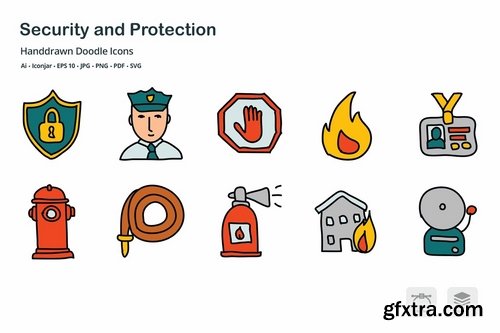 Security and Protection Hand Drawn Doodle Icons