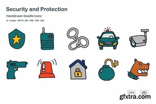 Security and Protection Hand Drawn Doodle Icons