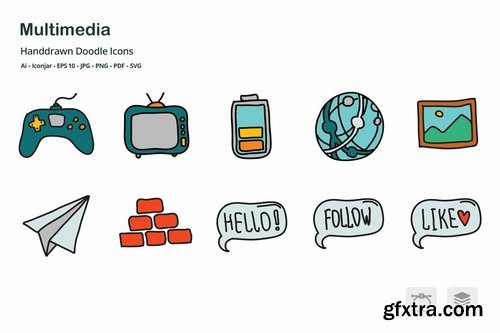 Multimedia Hand Drawn Doodle Icons