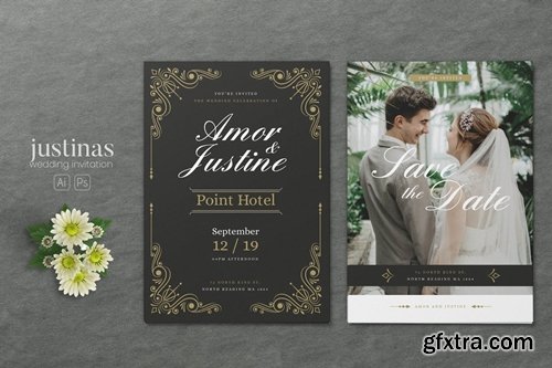 Minimalist Wedding AI and PSD Invitation Vol.11