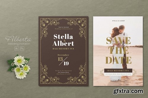 Minimalist Wedding AI and PSD Invitation Vol.14