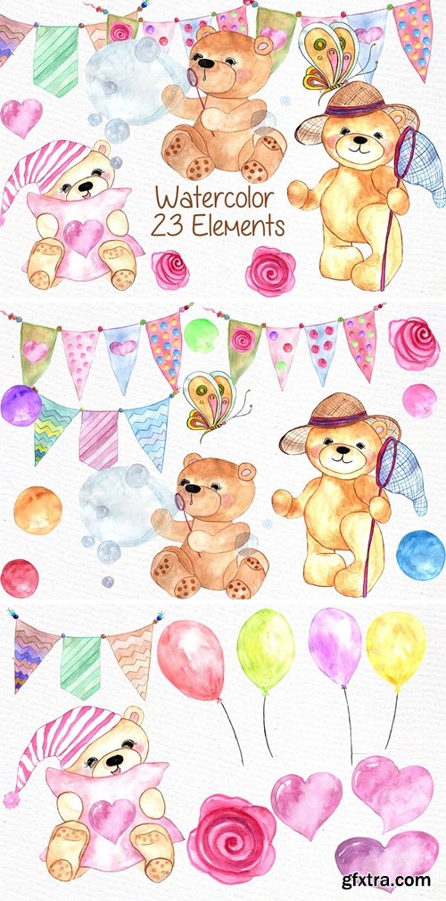 CM - Watercolor teddy bear clipart 638425