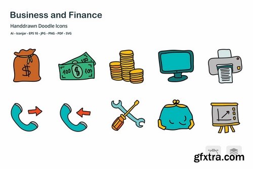 Business and Finance Hand Drawn Doodle Icons