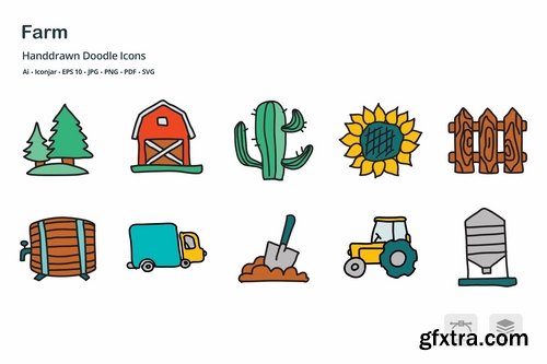 Farm Hand Drawn Doodle Icons