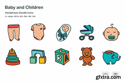 Baby and Children Hand Drawn Doodle Icons