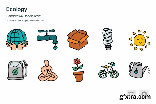 Ecology and Energy Hand Drawn Doodle Icons