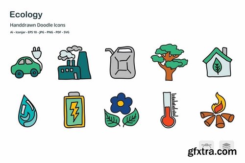 Ecology and Energy Hand Drawn Doodle Icons